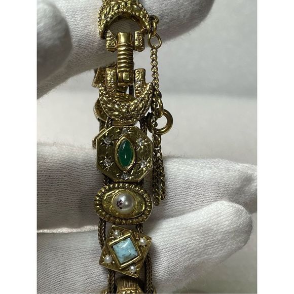 Vintage Gold Tone Slide Charm Bracelet 7.25” Long - Picture 5 of 8